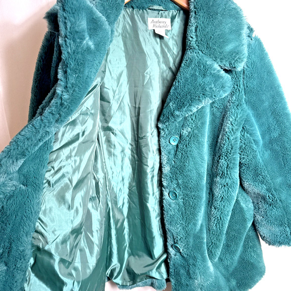 Emerald Green Faux Fur Coat Women's Large Petite Teddy Bear Style Jewel Tone EUC - Picture 4 of 9